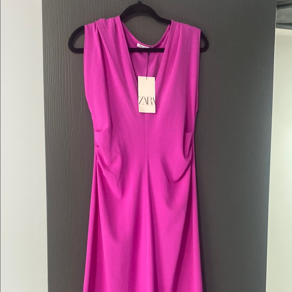 Zara Pink Sheath Midi Dress V-Neck Sleeveless